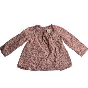 Baby GAP Toddler Girl Pink White Floral AOP Button-Up Shirt Size 12–18M 10"x12"